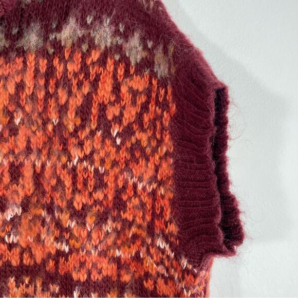 Free People Snow Bunny Maroon Orange Wool Alpaca Fair Isle Sweater Small - Picture 3 of 13